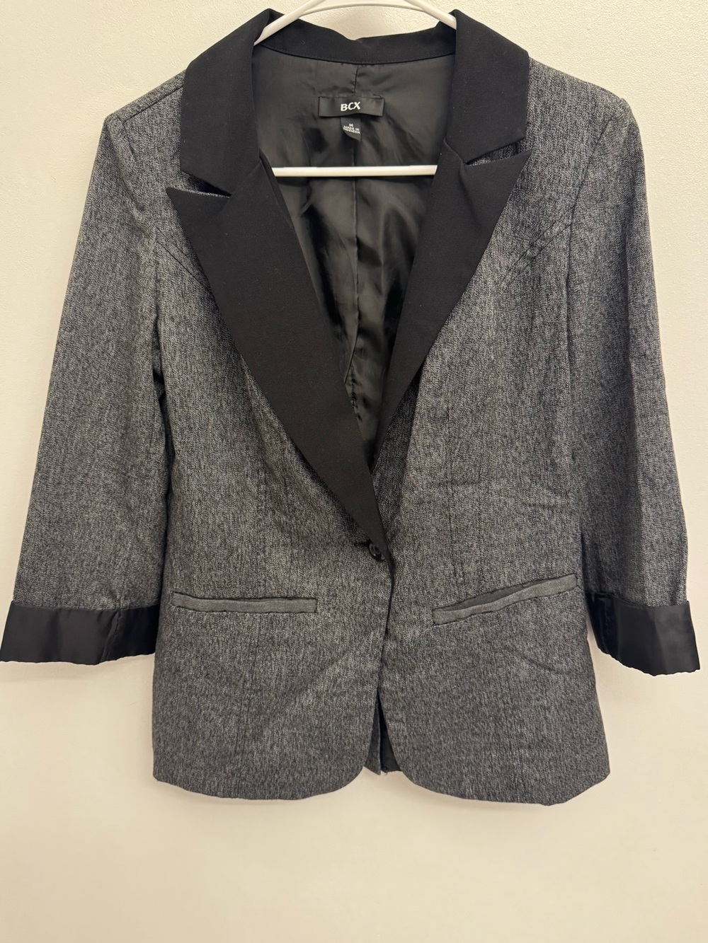 BCX Gray Blazer with Black Satin Lapel and Cuff Trim